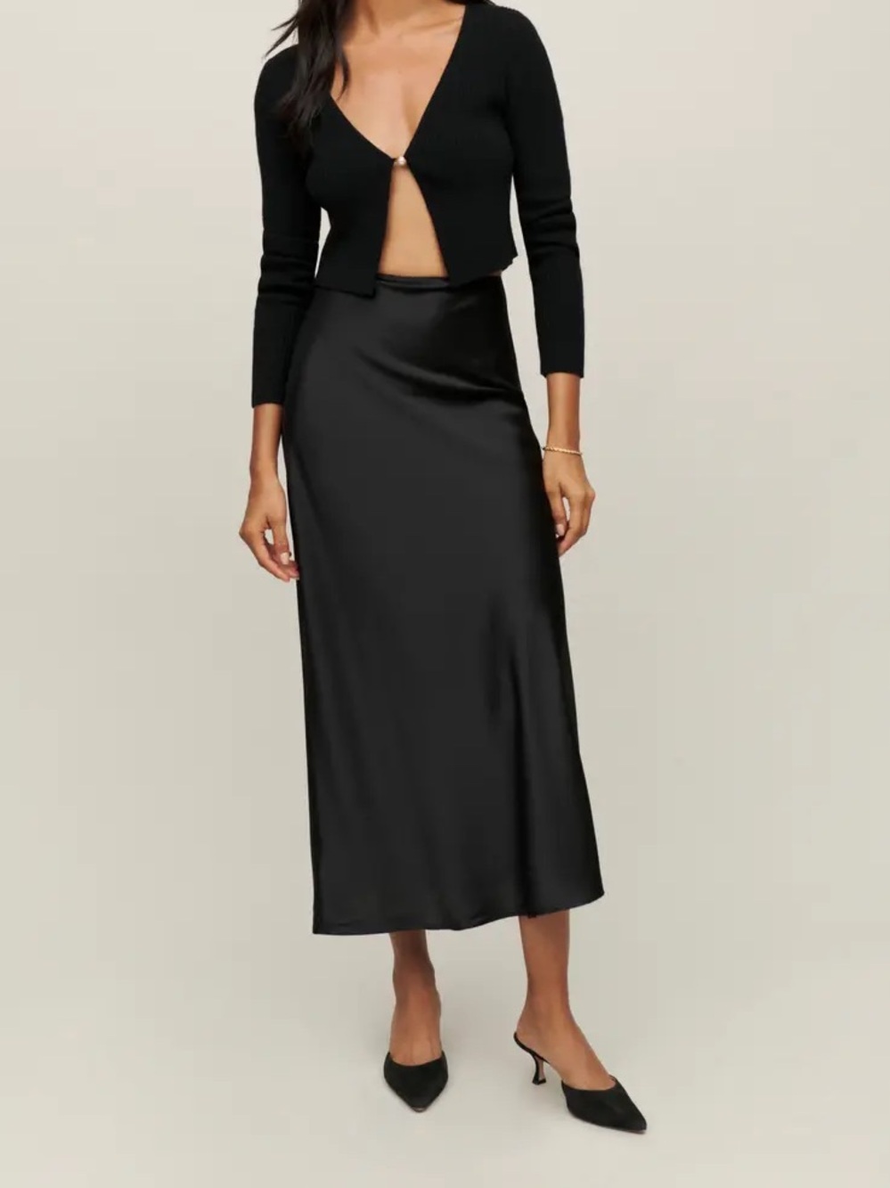 Reformation Layla Silk Midi Skirt in Black 🖤